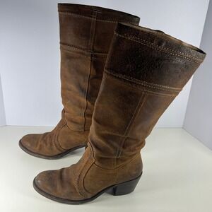 Frye Jane Riding Boots Womens Size 7.5B Dark Brown Suede‎ Leather Knee High